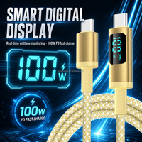 Câble de charge rapide USB-C vers C 100W avec affichage numérique LED intelligent, cordon tressé en nylon Type-C avec puce PD pour iPhone 18 et ordinateurs portables