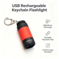 Senter LED USB Portabel Isi Ulang Gantungan Kunci Mini Lampu Putih Sakelar Rotasi Penerangan Luar Ruangan Senter COB Plastik Tahan Lama