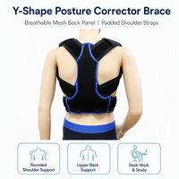 Correcteur de posture noir et bleu avec bretelles rembourrées et support dorsal en forme de Y