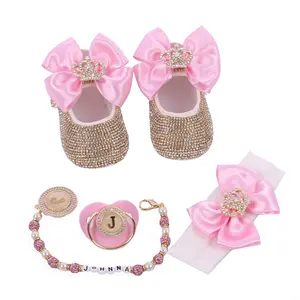 Wholesale Custom New Design Newborn Product Supplier Pink Pacifier And Clip Baby Shoes Soft Hair Band Luxury High Quality Modern