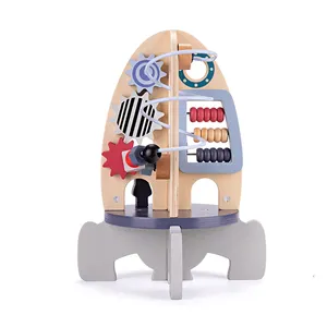 Foguete multifuncional de madeira para bebês, jogo de contas redondas, equipamento de simulação colorido, modelo aeroespacial, brinquedo educativo para crianças, novidade