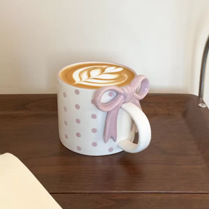 Creative Bow Handle Heart Ceramic Mug with Checkerboard Pattern for Home Decoration and Business Gifts - Product Image 5