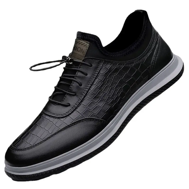 PVC out-sole lace up jacquard upper men's PU upper walking style shoes for autumn men