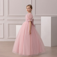 Gaun Malam Panjang untuk Anak Perempuan - Gaun Ruffle Lengan Mengembang Tulle dengan Ikat Pita untuk Pertunjukan Piano & Pernikahan Gaya Putri Bahan Poliester/Katun
