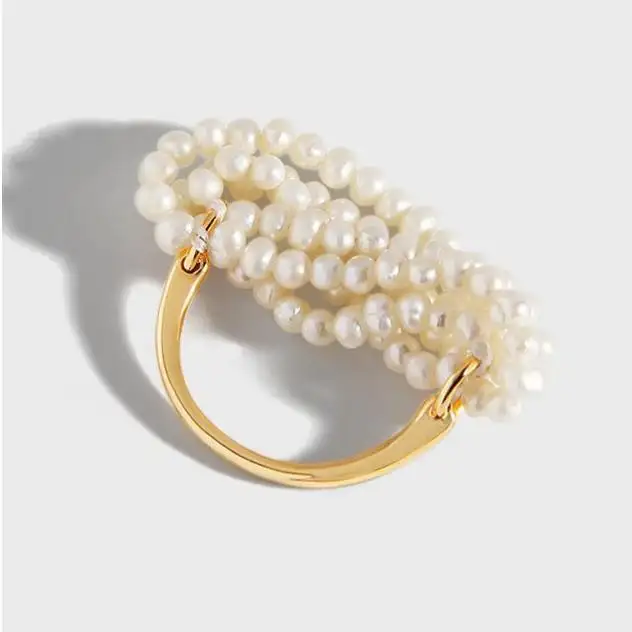 Nena Lina perlas anillo de dorado plata de ley 925 hecho a mano con auténticas perlas de agua dulce chapado en oro 721058-542