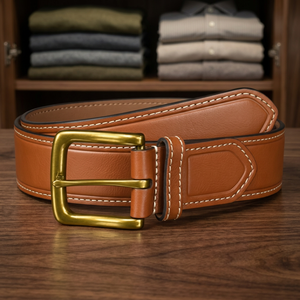 High Quality <b>Cow</b> Hide Men's Copper Square Pin Buckle Double Stitching Braided Woven Ribbon Inlay 35mm Fine Texture Casual Daily - Product Image 3