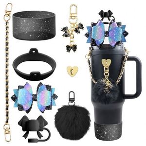 Fashion 8-Piece Luxury Charm <b>Travel</b> <b>Cup</b> Accessories Set Boot Straw Cap Hook Pompom Lipstick Bag Kit Custom Logo Floral Bowknot - Product Image 1