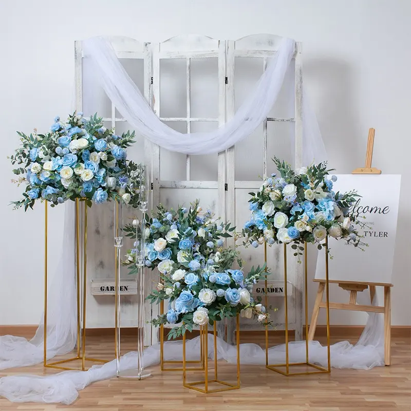 Bola de flores de seda de peonía Rosa artificial de 80cm, centros de mesa de flores azules para mesa de boda