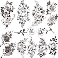 Fleur noire Rose tatouages temporaires pour femmes étanche corps Art bras croquis tatouage autocollants pour femmes filles