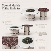 Table basse moderne en marbre naturel avec base en acier inoxydable, mobilier de salon design, fournisseur d'usine