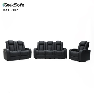 Canapé <span class=keywords><strong>inclinable</strong></span> électrique en cuir Geeksofa moderne 6 places pour home cinéma, ensemble 3 2 1 avec table rabattable et appui-tête électrique - Product Image 1