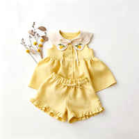 Kedatangan Baru 2026 Grosir Butik Pakaian Bayi Musim Panas Katun dan Linen Setelan Tanpa Lengan Bordir Lemon untuk Anak Perempuan
