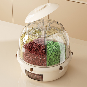 Modern 6-Grid Rotating <strong>Plastic</strong> 10L Capacity Moisture-Proof Glossy Finish Multifunctional Kitchen Rice Cereal Grain <strong>Storage</strong> <strong>Bins</strong> - Product Image 1