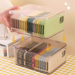 Phone Case <b>Storage</b> <b>Box</b> With Lid Transparent <b>Stackable</b> Desktop Organizer For Mobile Phone Cases - Product Image 2