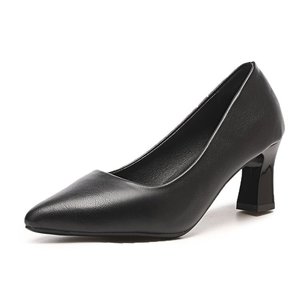 Nouvelles Escarpins en Cuir pour Femme à Bout Pointu et Talons Carrés de Hauteur Moyenne, Chaussures de Bureau Formelles Noires - Product Image 5