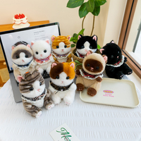Porte-clés personnalisé OEM en forme de chat en peluche avec sangle en cuir et logo, mascotte sur mesure pour articles promotionnels de marque