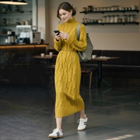 Robe longue classique simple pour femme, personnalisable, en viscose et acrylique, élégante, col montant, épaisse, automne