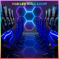 Lampe LED hexagonale RVB pour garage, 110V-240V, lampe de plafond hexagonale en nid d'abeille pour atelier, bureau, hôtel, salle de sport, bar