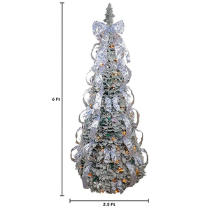 Prelit 6 Ft Pop Up Árbol de Navidad flocado completamente <span class=keywords><strong>decorado</strong></span> <span class=keywords><strong>con</strong></span> <span class=keywords><strong>cinta</strong></span> de adornos y luces cálidas - Product Image 3