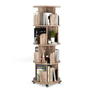 Home Office Furniture Customized MDF 360 Degree Rotating Book Shelf Bookshelf Bookcase With Wheels