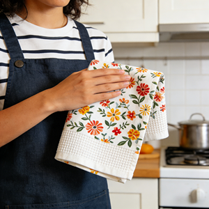 Serviettes de cuisine rectangulaires personnalisées de haute qualité, super absorbantes, avec motif imprimé, en coton gaufré doux - Product Image 1
