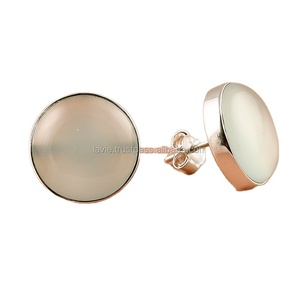 925 solide en argent Sterling calcédoine pierres précieuses boucles d'oreilles Unique bijoux fins fête cadeau lunette réglage exporté réputé - Product Image 1