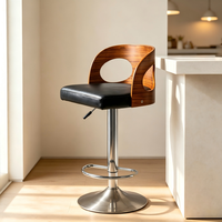 Tabouret de bar réglable de luxe, pivotant, en cuir PU, avec dossier en contreplaqué et base chromée, pour cuisine et restaurant