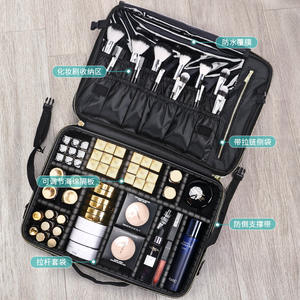 Estuche de maquillaje profesional, bolsa de almacenamiento de gran capacidad con compartimentos para brochas y organizadores de cosméticos para mujeres, uso en viajes - Product Image 3