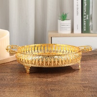 Plateau de corbeille de fruits portable en or haut de gamme plat rond creux à double poignée pour la maison ou le mariage