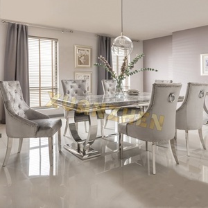Juego de Comedor de Lujo Moderno de Mármol de <span class=keywords><strong>Alta</strong></span> Gama con <span class=keywords><strong>Mesa</strong></span> y 6 Sillas para Restaurante y Cocina, Color Gris para el Hogar - Product Image 4