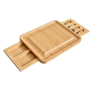 Planche à fromage rectangulaire en bambou naturel Youlike avec ensemble de couteaux et bols en céramique