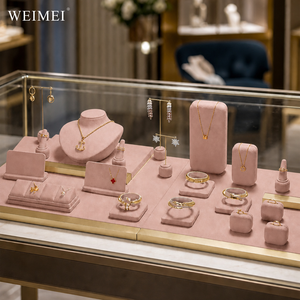ชุดขาตั้งโชว์เครื่องประดับ WEIMEI สีชมพูอมเทา กำมะหยี่ พร้อมขาตั้งโลหะสีทอง สำหรับสร้อยคอ ต่างหู กำไลข้อมือ แหวน เหมาะสำหรับร้านขายของที่ระลึกและร้านเครื่องประดับ - Product Image 4