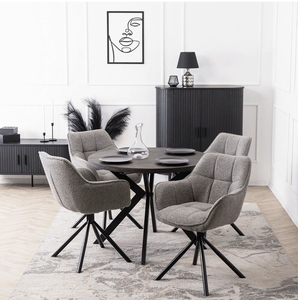 <span class=keywords><strong>Chaise</strong></span> de salle à manger pivotante moderne à 180 degrés, fauteuil en tissu bouclé capitonné, pieds en métal <span class=keywords><strong>noir</strong></span>, <span class=keywords><strong>chaise</strong></span> d'appoint - Product Image 3