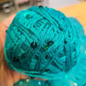 50g Turquoise Large Sequined <b>Yarn</b> <b>100</b>% Cotton and <b>Polyester</b> Fancy Style for Knitting - Product Image 1