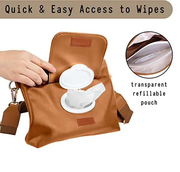 Lightweight Portable Changing Kit Vegan PU Wristlet Purse Leather Crossbody Diaper Clutch Bag