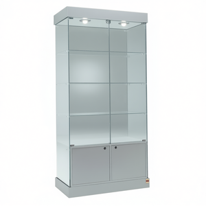 Vitrina Moderna de 75 cm de Ancho y 190 cm de Alto, Color Gris Claro, Puertas de Vidrio Templado con Iluminación Halógena, Mueble de Almacenamiento - Product Image 2