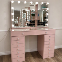 Ensemble de coiffeuse rose minimaliste pour décoration de chambre scandinave, table de maquillage avec miroir à ampoules annulaires, sur mesure