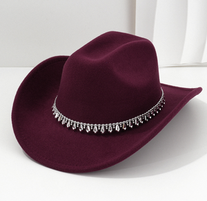 Chapeau de cowboy occidental unisexe avec accessoires en strass en forme d'épée diamantée, chapeau de cowboy de couleur unie, chapeau haut de forme occidental - Product Image 6