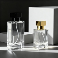 Flacon de parfum carré vide de luxe personnalisé, transparent, avec pompe pulvérisateur, anti-fuite, 30 ml, 50 ml, 100 ml, bouchon doré en verre