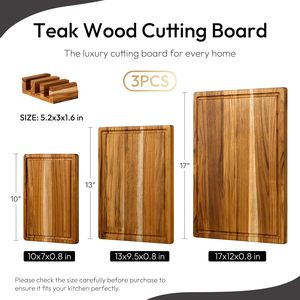 Tabla de Cortar de Madera de Teca Antideslizante de Primera Calidad, No Tóxica, para Usar Sobre el Fregadero, Juego de Tablas de Cortar de Madera Maciza con Soporte para Grabado Láser - Product Image 4