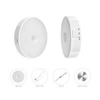 Mini lampe LED intelligente Rechargeable par USB, veilleuse ronde, avec capteur de mouvement, fonctionne à piles, montage mural, petite taille, vente en gros