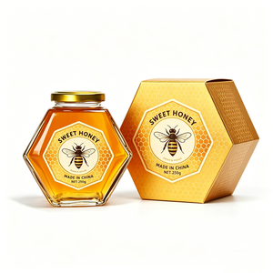 Venta al por Mayor de Frascos de Vidrio Hexagonales Transparentes de Alta Calidad <span class=keywords><strong>con</strong></span> Forma Única Personalizada de 180 ml, 280 ml y 380 ml, Herméticos para Miel y Gelatina - Product Image 1