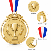 Médaille de trophée ronde en métal personnalisée Or Argent Bronze Relief 3D avec ruban pour cérémonie de remise des prix des vainqueurs