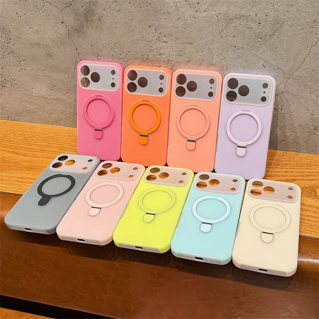 Candy Liquid silicone Magnetic holder Mobile Phone case for iPhone 17 16 15 14 Pro Max matte Rubber stand Shockproof Back Cover