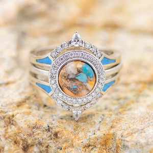 Anello Vintage in Stile Turchese Smaltato per Donne, Gioiello alla Moda per Dito Indice - Product Image 2