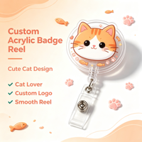 Porte-badge rétractable de qualité supérieure PDD, avec logo personnalisé, motif chat, en acrylique gravé au laser et imprimé UV