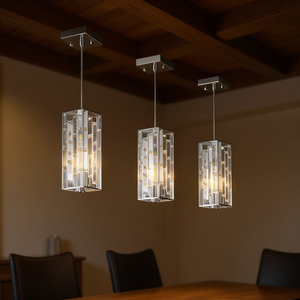 Lampe suspendue moderne en cristal chromé de 4 pouces, design prisme réglable pour salle à manger, salon, îlot - Product Image 2