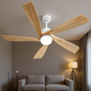 Ventilateur de plafond LED d'intérieur de 52 pouces avec lumière à intensité variable, 5 pales en bois massif, télécommande, moteur DC, design moderne - Product Image 2