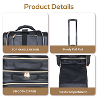 Sac de voyage cosmétique professionnel grande capacité en cuir PU avec fermeture éclair, compatible TSA, et roulettes pour maquillage