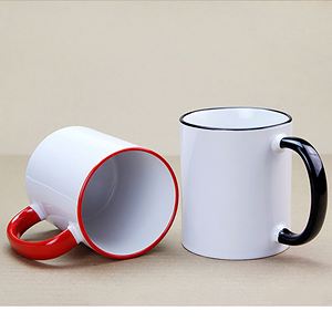 Tasse à café en céramique de 350 ml (11 oz) avec poignée ronde, impression de photos et logos par sublimation, bord coloré, emballage sécurisé - Product Image 5